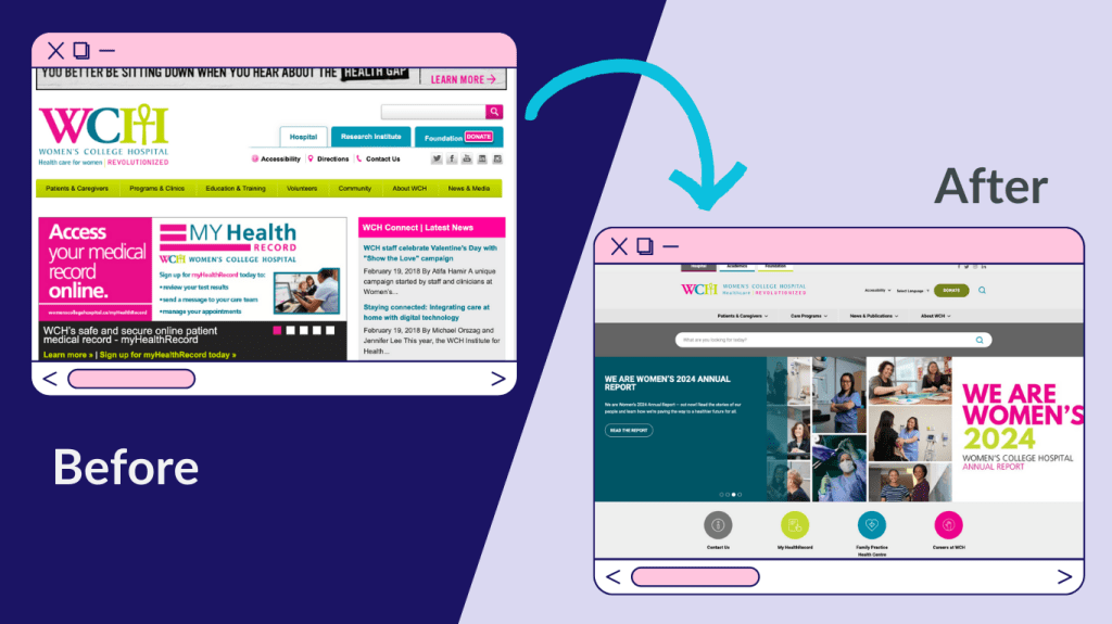 before and after screen grabs of a website